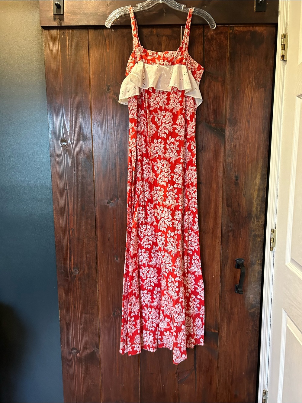 Vintage Red Hawaiian Floral Maxi Dress